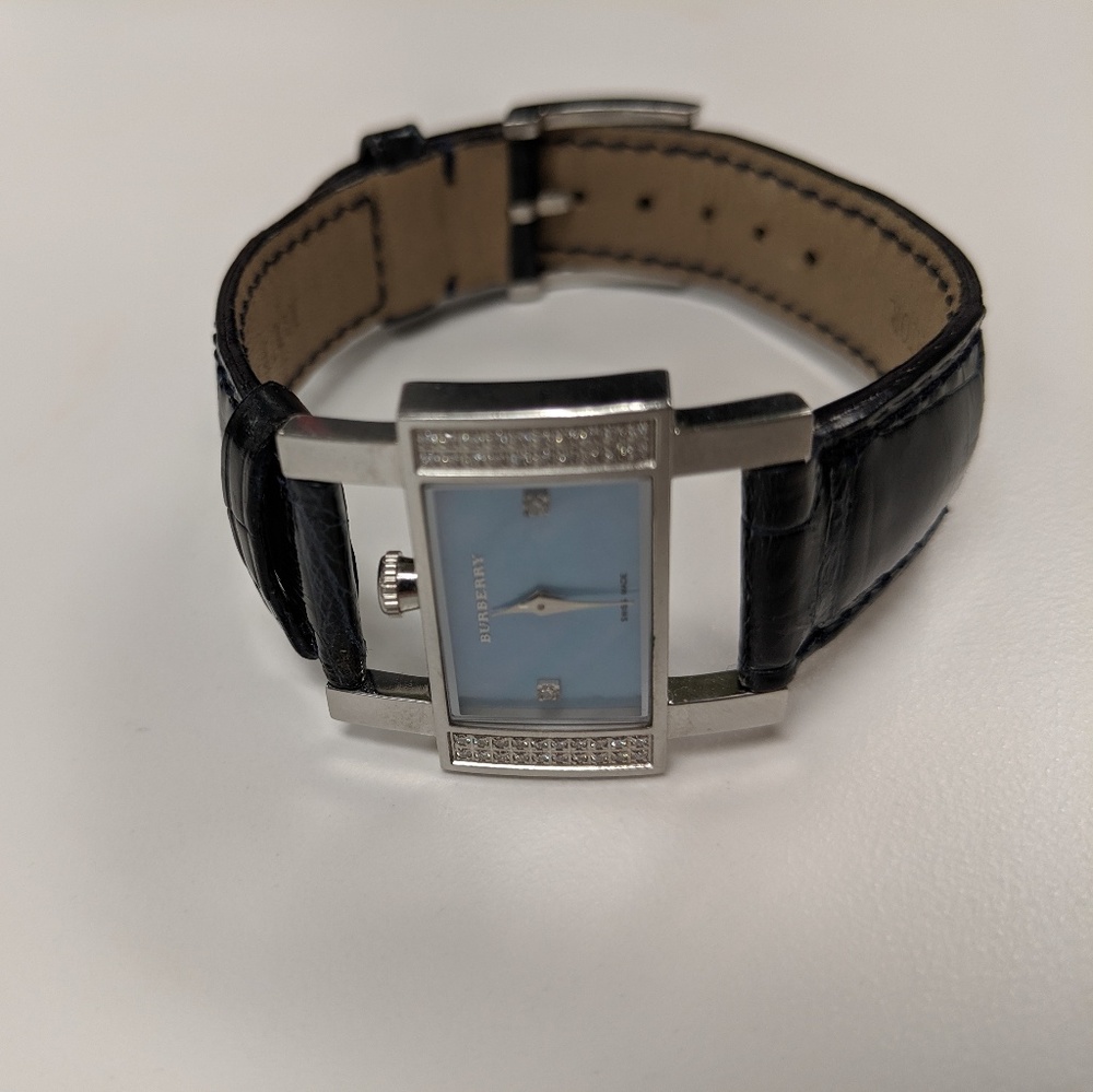 Burberry Blue Alligator Diamond Trim MOP Watch